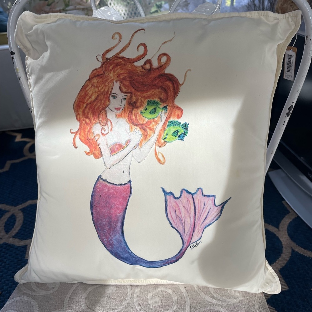 Red hair mermaid accent pillow